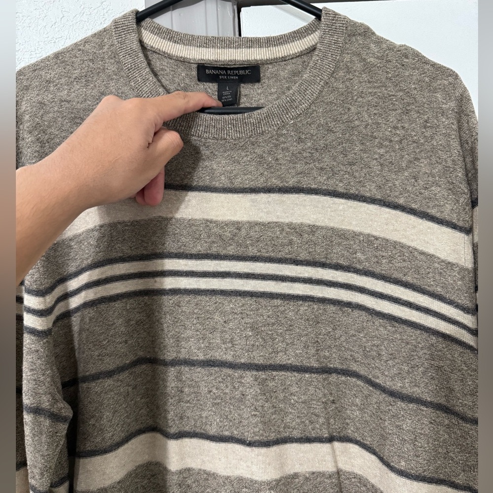 Banana Republic Taupe and Cream Striped Pullover sweater